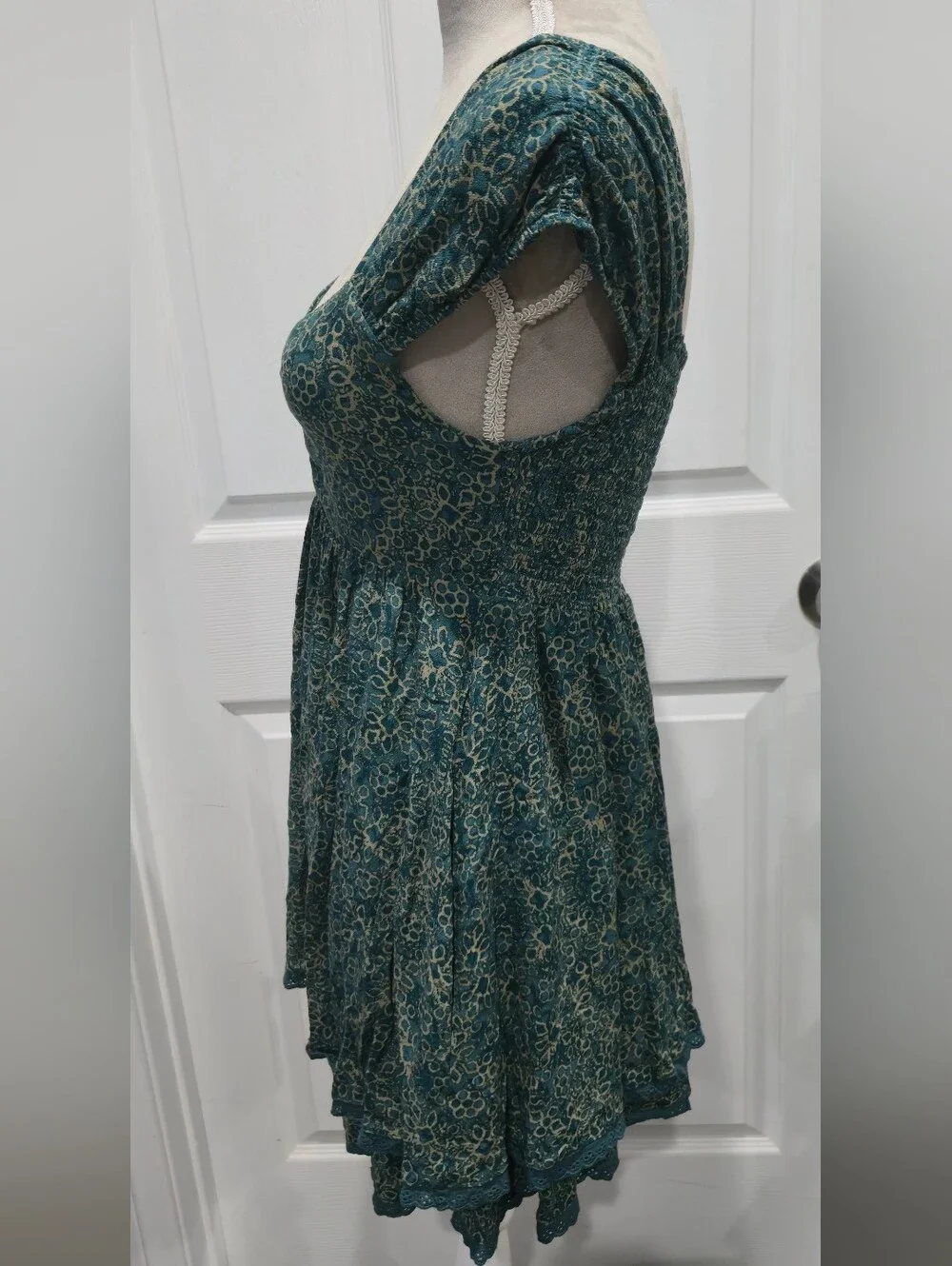 Free People Tabitha Mini Dress Blue Floral Boho Babydoll Size Small
